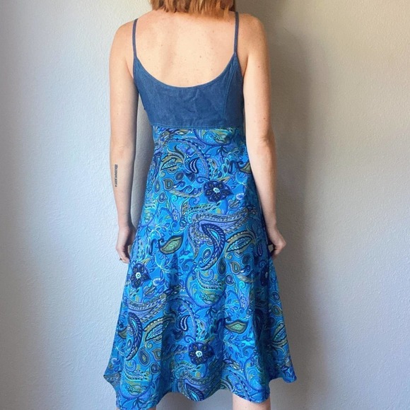 Vintage Y2K Faded Glory Blue Paisley Denim Babydoll Midi Dress - Picture 3 of 6